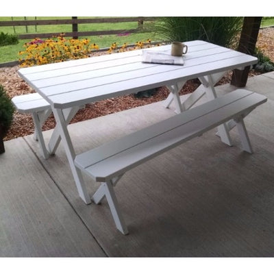 A&L Furniture Amish-Made Pine Cross-Leg Picnic Tables with Benches, White