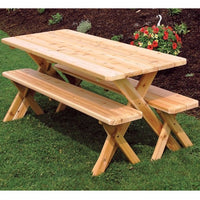 A&L Furniture Amish Cedar Cross-Leg Picnic Tables with Benches, Unfinished