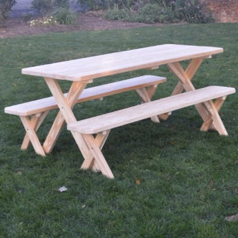 A&L Furniture Amish-Made Pressure-Treated Pine Cross-Leg Picnic Table and Benches, Unfinished