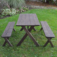 A&L Furniture Amish-Made Pressure-Treated Pine Cross-Leg Picnic Table and Benches, Walnut Finish