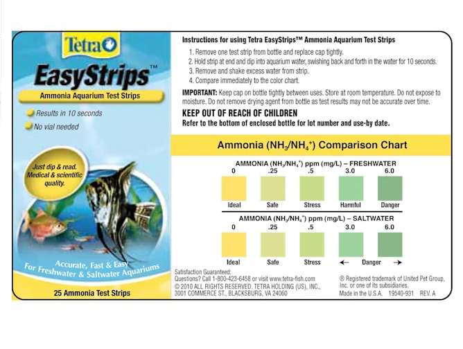 Tetra EasyStrips Ammonia Test Strips For Aquariums 100 Count