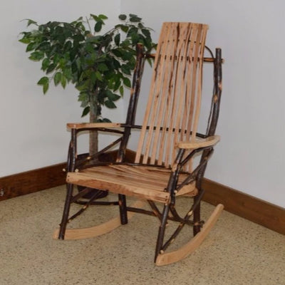 A&L Furniture Amish-Made Large Rustic Hickory 9-Slat Rocking Chair