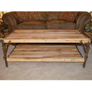 A&L Furniture Rustic Hickory Coffee Table with Shelf
