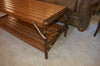 Side view of A&L Furniture Hickory Coffee Table with Shelf, Walnut Finish