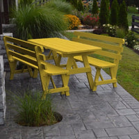 A&L Furniture Pine Traditional Picnic Table with Backed Benches, Canary Yellow