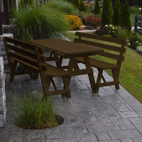 A&L Furniture Pine Traditional Picnic Table with Backed Benches, Coffee