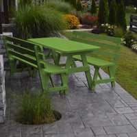 A&L Furniture Pine Traditional Picnic Table with Backed Benches, Lime Green