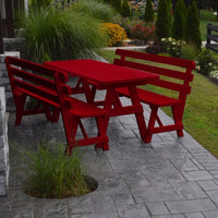 A&L Furniture Pine Traditional Picnic Table with Backed Benches, Tractor Red
