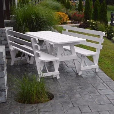A&L Furniture Pine Traditional Picnic Table with Backed Benches, White