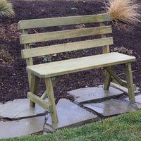 A&L Furniture Amish-Made Pine Traditional Backed Bench, Linden Leaf