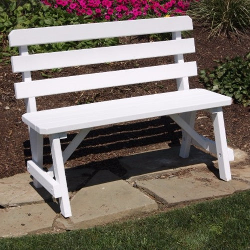 A&L Furniture Amish-Made Pine Traditional Backed Bench, White