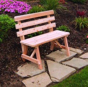 A&L Furniture Co. Amish-Made Cedar Traditional Backed Bench, Unfinished