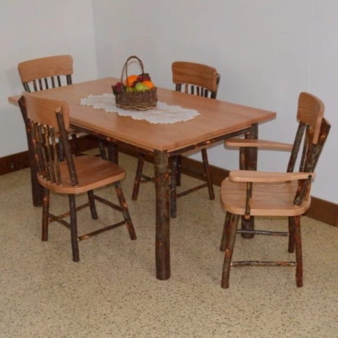 A&L Furniture Amish Hickory 5-Piece Farm Table and Chair Set, Natural Finish