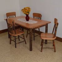A&L Furniture Amish Hickory Deluxe 5-Piece Farm Table and Chair Set, Natural Finish