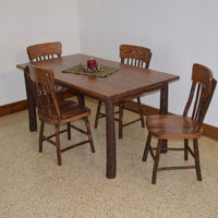 A&L Furniture Amish Hickory Deluxe 5-Piece Farm Table and Chair Set, Walnut Finish