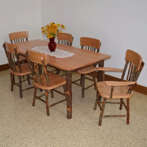 A&L Furniture Amish Hickory 7-Piece Farm Table and Chair Set, Natural Finish