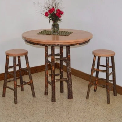 A&L Furniture Amish-Made Hickory 3-Piece Bar Table and Stool Set, Natural