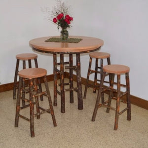 A&L Furniture Co. Amish-Made Hickory 5-Piece Bar Table and Stool Set, Natural Finish