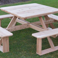 A&L Furniture Co. 44" Amish-Made Square Cedar Walk-In Picnic Tables, Unfinished