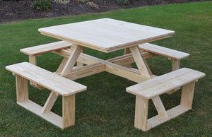 A&L Furniture Co. 44" Amish-Made Square Pressure-Treated Pine Walk-In Picnic Table, Unfinished