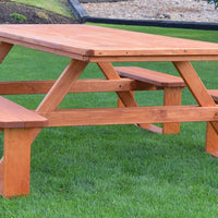 A&L Furniture Co. 8' Amish-Made Rectangular Pressure-Treated Pine Walk-In Picnic Table, Cedar Stain