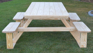 A&L Furniture Co. 8' Amish-Made Rectangular Pressure-Treated Pine Walk-In Picnic Table, Unfinished