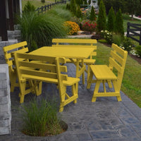 A&L Furniture Co. 43" Amish-Made Square Pine Picnic Table with Backed Benches, Canary Yellow