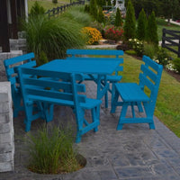 A&L Furniture Co. 43" Amish-Made Square Pine Picnic Table with Backed Benches, Caribbean Blue