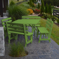 A&L Furniture Co. 43" Amish-Made Square Pine Picnic Table with Backed Benches, Lime Green