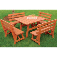 A&L Furniture Co. 43" Amish-Made Square Pine Picnic Table with Backed Benches, Redwood Stain