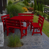 A&L Furniture Co. 43" Amish-Made Square Pine Picnic Table with Backed Benches, Tractor Red