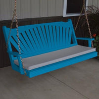 A&L Furniture Amish-Made Pine Fanback Porch Swing, Caribbean Blue