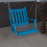 A&L Furniture Amish-Made Pine Traditional English Chair Swing, Caribbean Blue