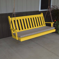 A&L Furniture Amish-Made Pine Traditional English Porch Swing, Canary Yellow