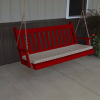A&L Furniture Amish-Made Pine Traditional English Porch Swing, Tractor Red