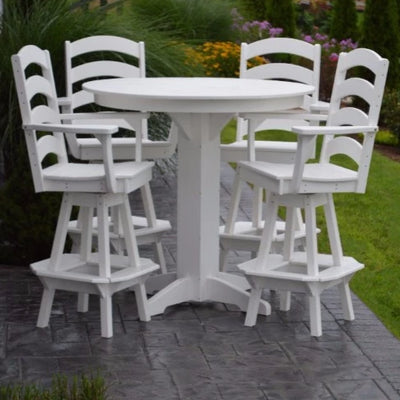 A&L Furniture Co. Poly 5pc Ladderback Bar Set with Round Table, White
