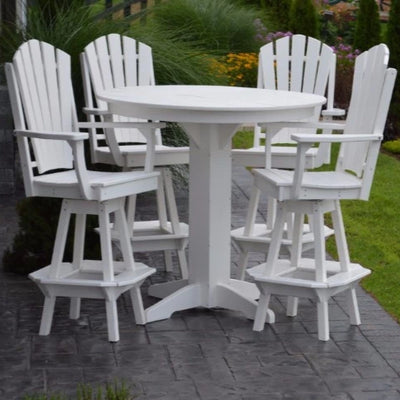 A&L Furniture Co. Amish-Made Poly 5pc Adirondack Bar Set with Round Table, White