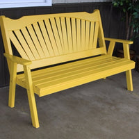 A&L Furniture Amish-Made Pine Fanback Garden Bench, Canary Yellow