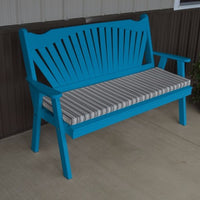 A&L Furniture Amish-Made Pine Fanback Garden Bench, Caribbean Blue