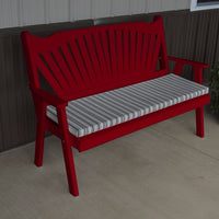 A&L Furniture Amish-Made Pine Fanback Garden Bench, Tractor Red