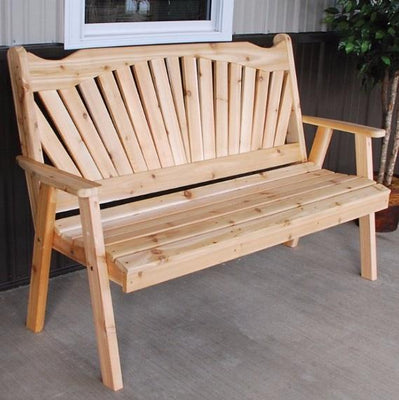 A&L Furniture Amish-Made Pine Fanback Garden Bench, Unfinished