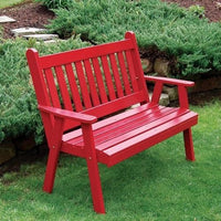 A&L Furniture Amish-Made Pine Traditional English Garden Bench, Tractor Red