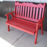 A&L Furniture Amish-Made Pine Royal English Garden Bench, Tractor Red