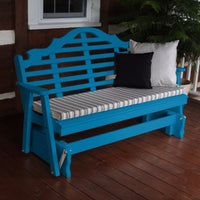 A&L Furniture Amish-Made Pine Marlboro Glider Bench, Caribbean Blue