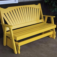 A&L Furniture Amish-Made Pine Fanback Glider Bench, Canary Yellow