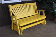 A&L Furniture Amish-Made Pine Fanback Glider Bench, Canary Yellow