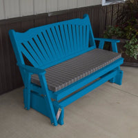 A&L Furniture Amish-Made Pine Fanback Glider Bench, Caribbean Blue