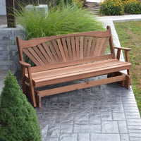 A&L Furniture Cedar Fanback Glider Bench, Oak Finish