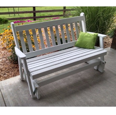 A&L Furniture Amish-Made Pine Traditional English Glider Bench, White