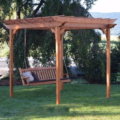 A&L Furniture Co. Amish-Made Cedar Pergola with Porch Swing, Cedar Stain